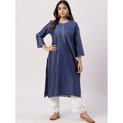 Spring Soul Chanderi Gold Zari Lines and Scallop Edges Kurta