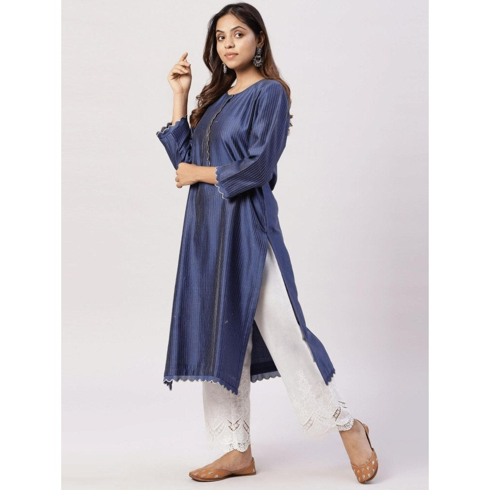 Spring Soul Chanderi Gold Zari Lines and Scallop Edges Kurta