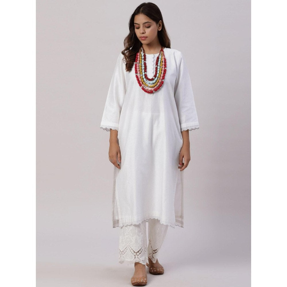 Spring Soul Chanderi Gold Zari Lines and Scallop Edges Kurta