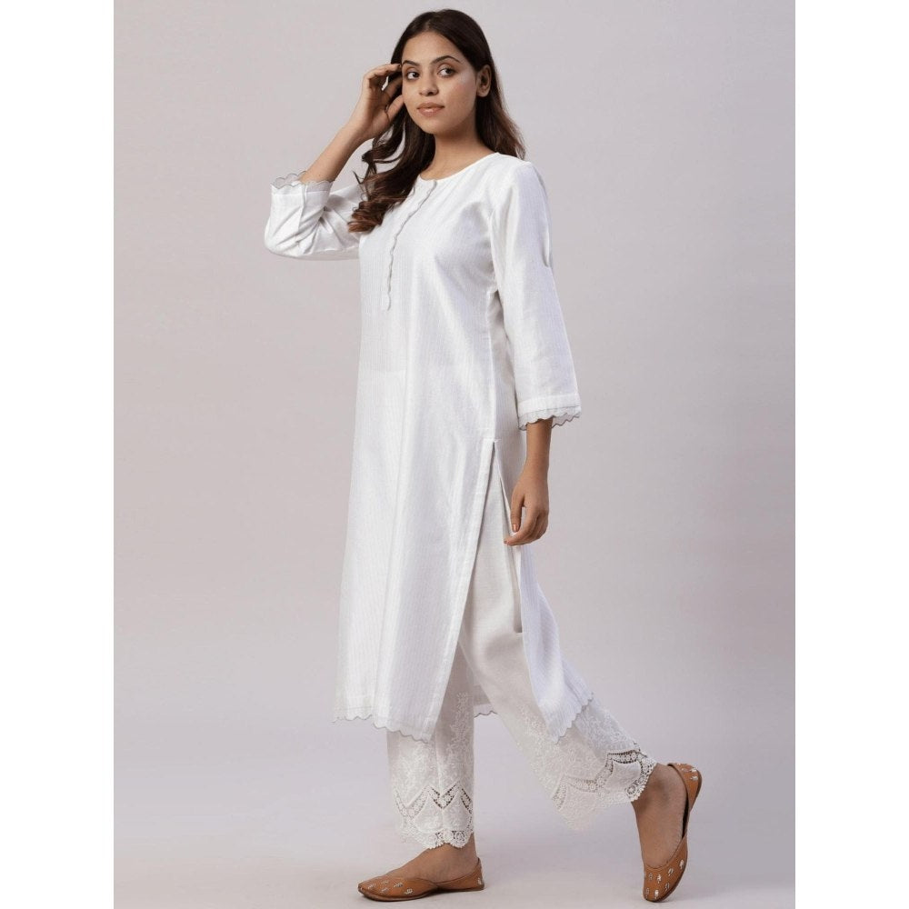 Spring Soul Chanderi Gold Zari Lines and Scallop Edges Kurta