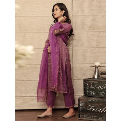 Spring Soul Embroidered Purple Metallic Chanderi Kurta with Pant and Dupatta (Set of 3)