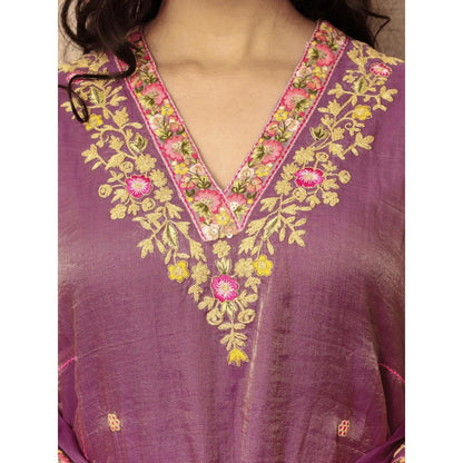 Spring Soul Embroidered Purple Metallic Chanderi Kurta with Pant and Dupatta (Set of 3)