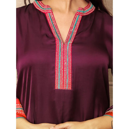 Spring Soul Wine Embroidered Co-Ord (Set of 2)