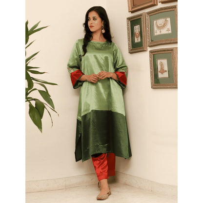 Spring Soul Colour Block Mashru Silk Kurta with Pant (Set of 2)