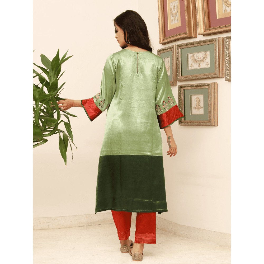 Spring Soul Colour Block Mashru Silk Kurta with Pant (Set of 2)