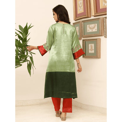 Spring Soul Colour Block Mashru Silk Kurta with Pant (Set of 2)