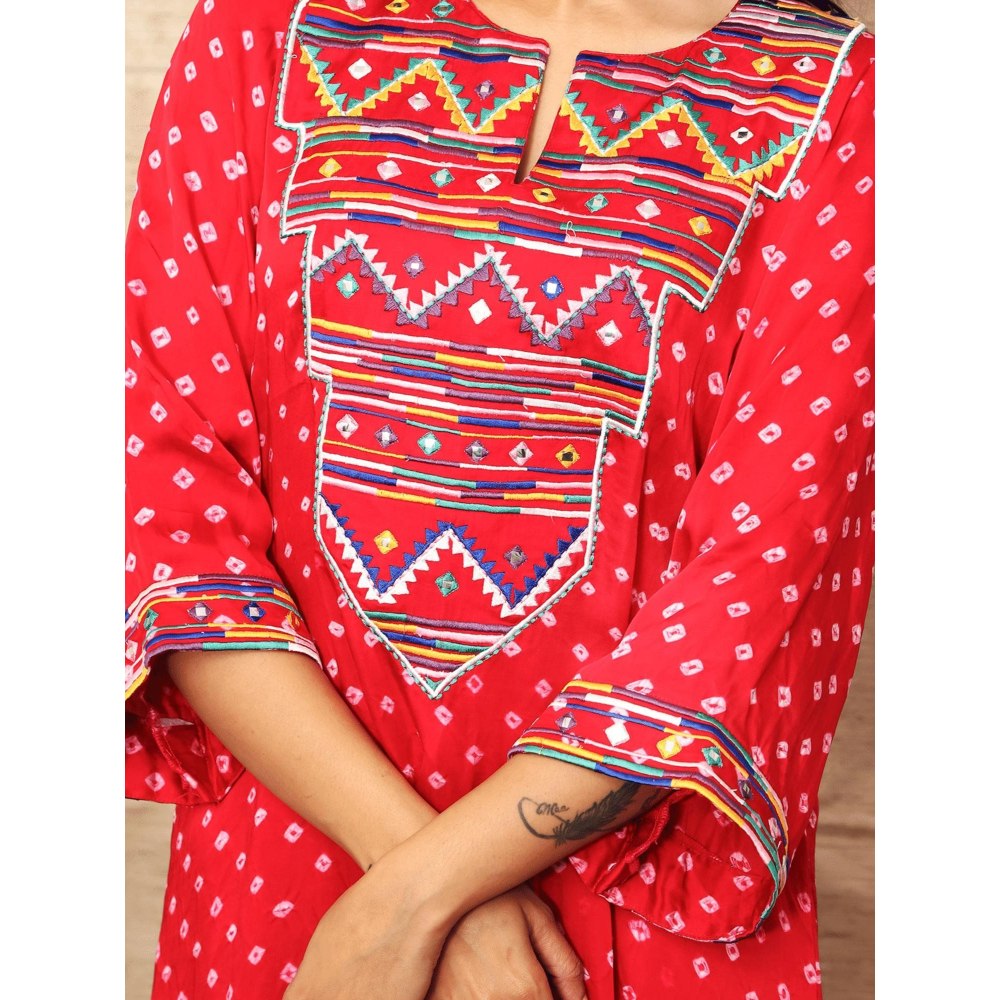 Spring Soul Red Embroidered Bandhani Co-Ord (Set of 2)