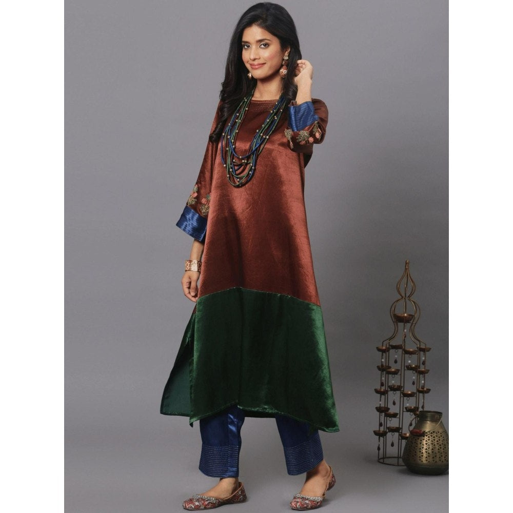 Spring Soul Colour Block Mashru Silk Kurta with Pant (Set of 2)