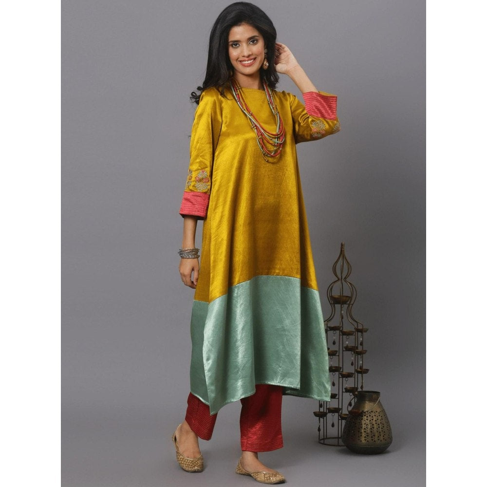 Spring Soul Colour Block Mashru Silk Kurta with Pant (Set of 2)