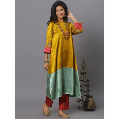 Spring Soul Colour Block Mashru Silk Kurta with Pant (Set of 2)