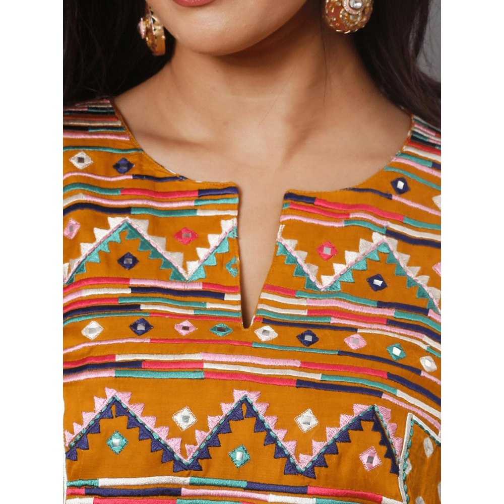 Spring Soul Mustard Embroidered Bandhani Co-Ord (Set of 2)