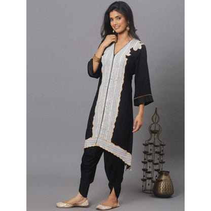 Spring Soul Black Embroidered Asymmetric Kurta and Dhoti (Set of 2)