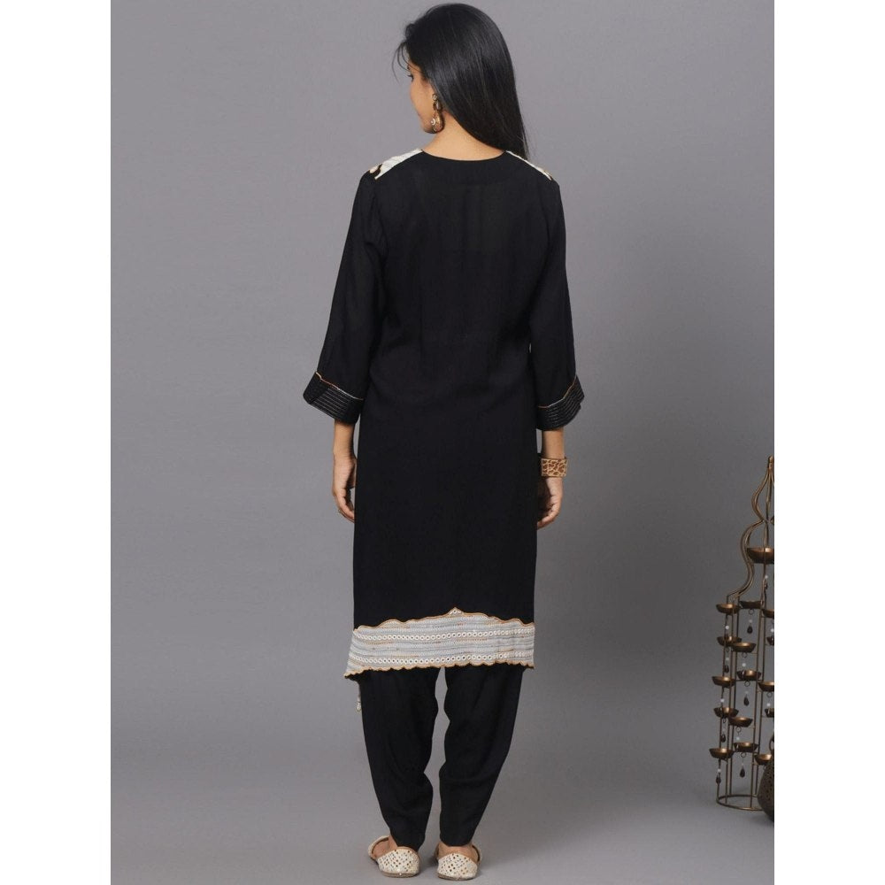 Spring Soul Black Embroidered Asymmetric Kurta and Dhoti (Set of 2)
