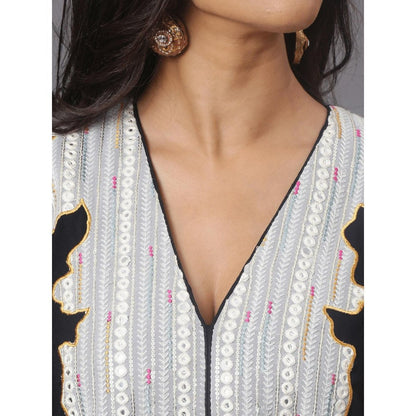 Spring Soul Black Embroidered Asymmetric Kurta and Dhoti (Set of 2)