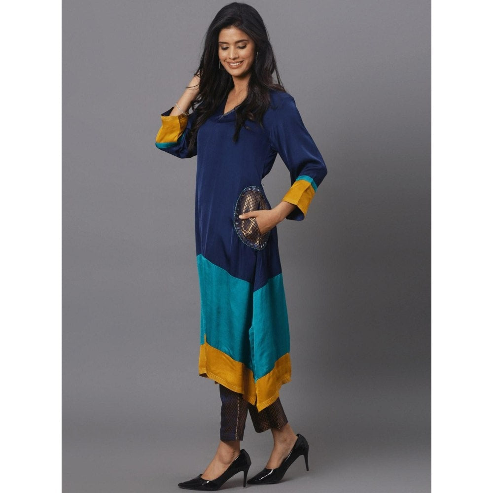 Spring Soul Colour Block Kurta with Brocade Pant (Set of 2)