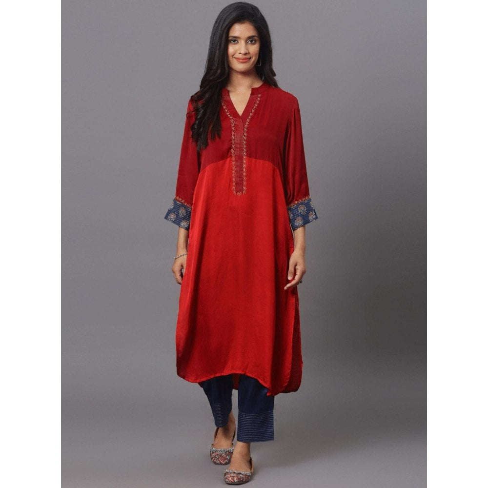 Spring Soul Colour Block Kurta with Sleeves Detailing and Pant (Set of 2)