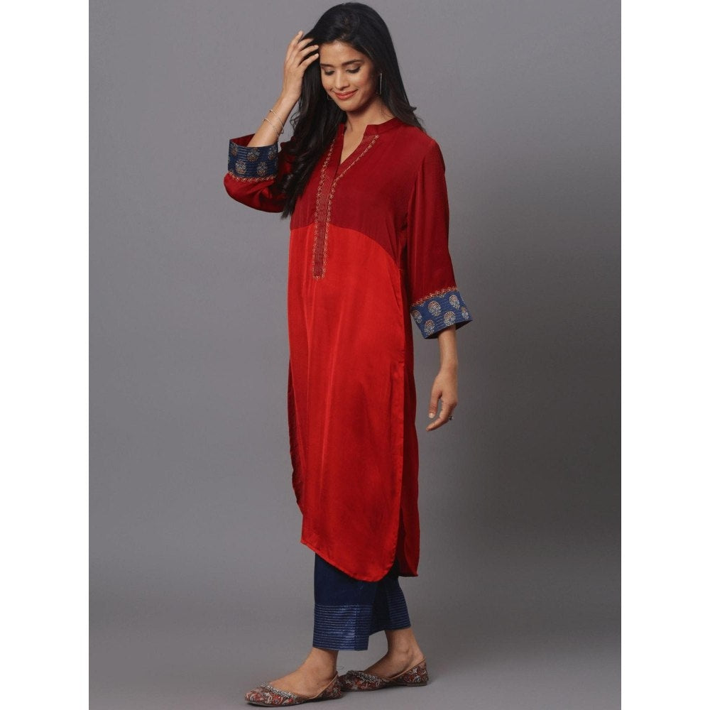 Spring Soul Colour Block Kurta with Sleeves Detailing and Pant (Set of 2)