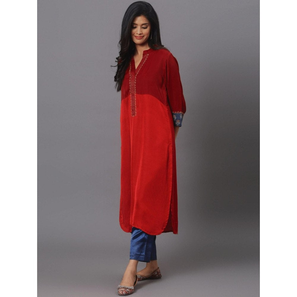 Spring Soul Colour Block Kurta with Sleeves Detailing and Pant (Set of 2)