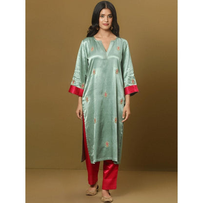 Spring Soul Embroidered Mashru Silk Kurta and Pant (Set of 2)