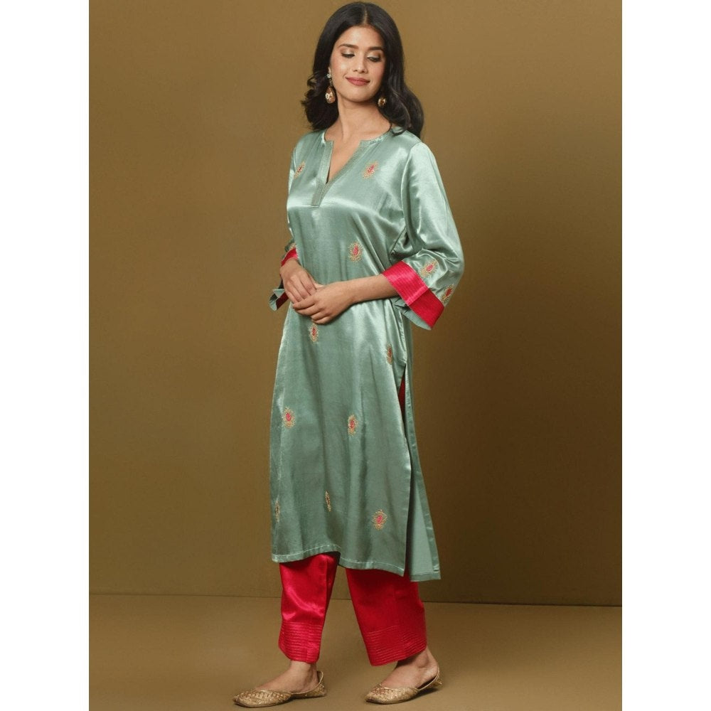 Spring Soul Embroidered Mashru Silk Kurta and Pant (Set of 2)