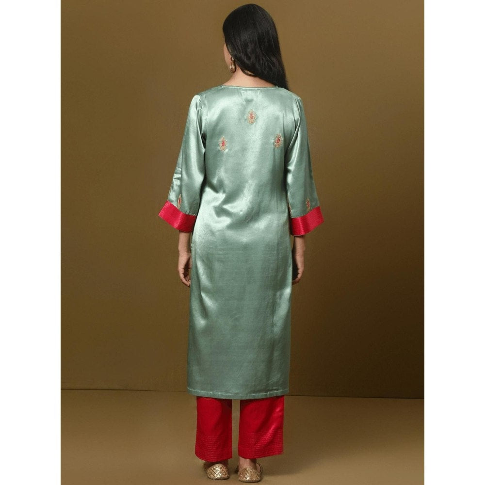 Spring Soul Embroidered Mashru Silk Kurta and Pant (Set of 2)