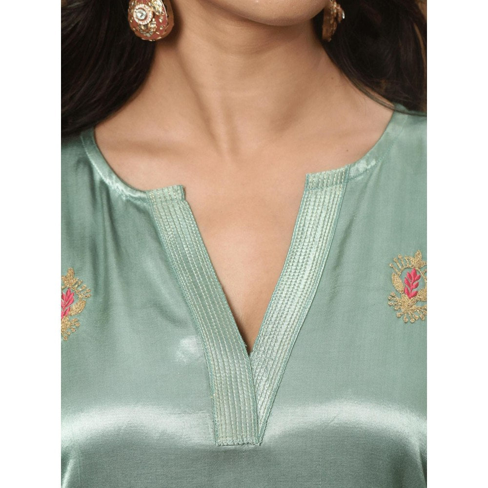Spring Soul Embroidered Mashru Silk Kurta and Pant (Set of 2)