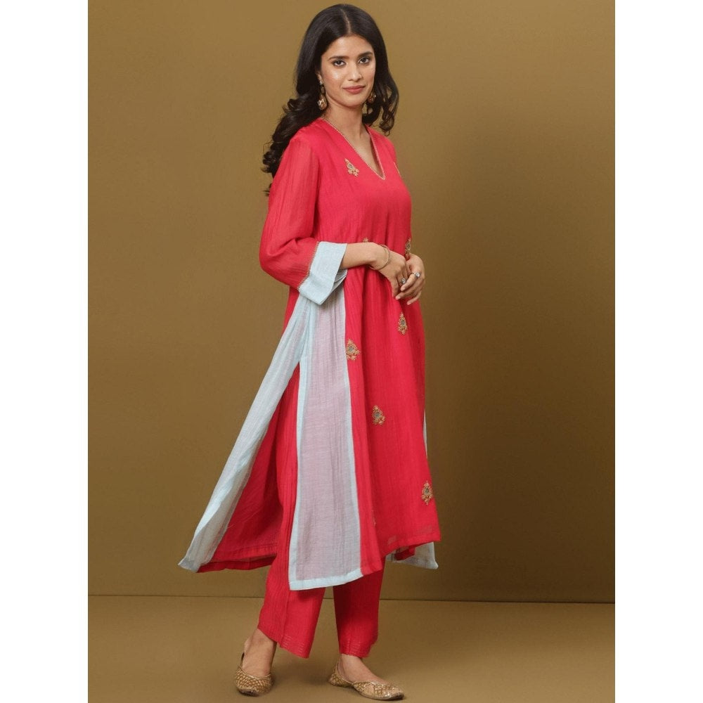 Spring Soul Fuchsia Pink Chanderi A-Line Kurta and Pant with Dupatta (Set of 3)