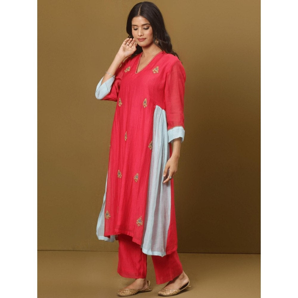 Spring Soul Fuchsia Pink Chanderi A-Line Kurta and Pant with Dupatta (Set of 3)