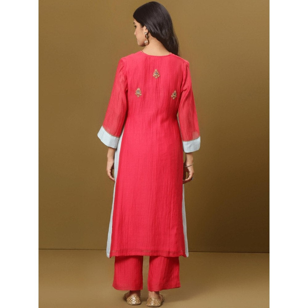 Spring Soul Fuchsia Pink Chanderi A-Line Kurta and Pant with Dupatta (Set of 3)