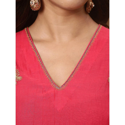 Spring Soul Fuchsia Pink Chanderi A-Line Kurta and Pant with Dupatta (Set of 3)