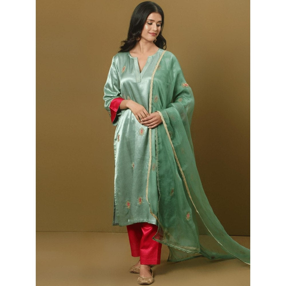 Spring Soul Embroidered Mashru Silk Kurta and Pant with Dupatta (Set of 3)