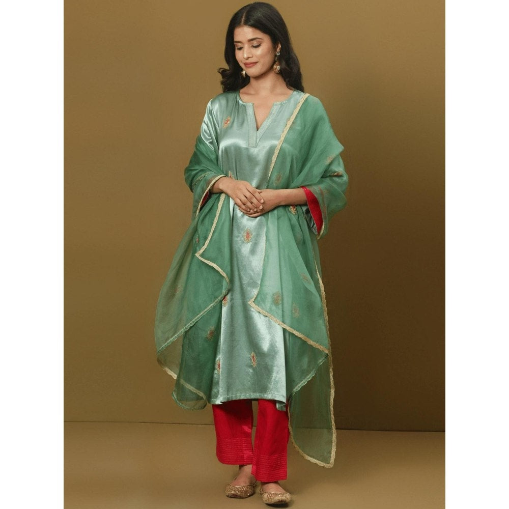 Spring Soul Embroidered Mashru Silk Kurta and Pant with Dupatta (Set of 3)
