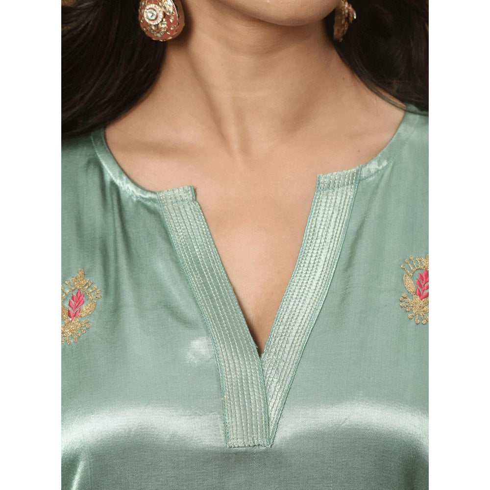 Spring Soul Embroidered Mashru Silk Kurta and Pant with Dupatta (Set of 3)