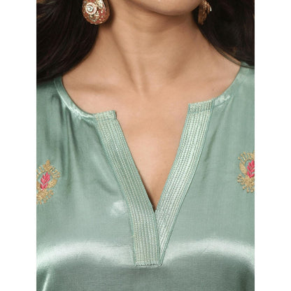 Spring Soul Embroidered Mashru Silk Kurta and Pant with Dupatta (Set of 3)