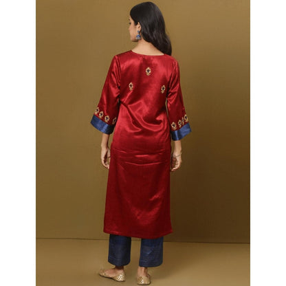 Spring Soul Embroidered Mashru Silk Kurta and Pant (Set of 2)