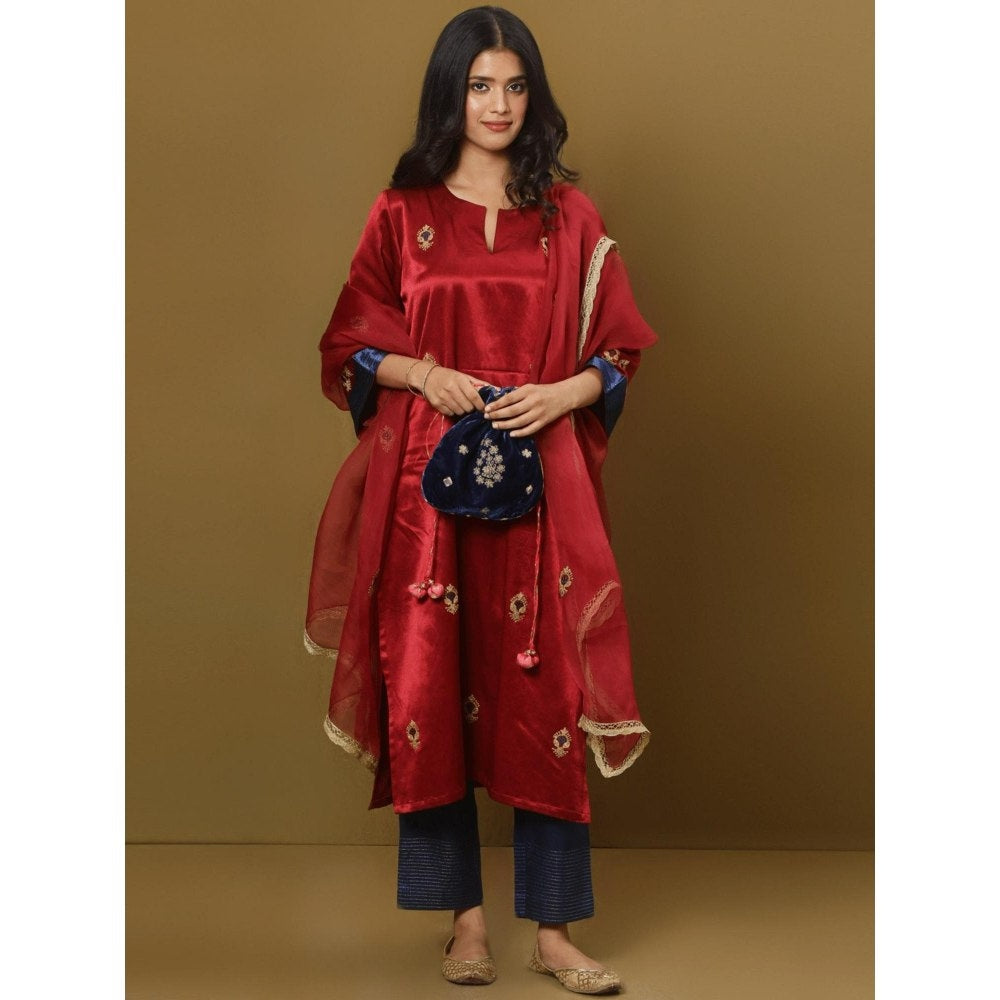 Spring Soul Embroidered Mashru Silk Kurta and Pant with Dupatta (Set of 3)