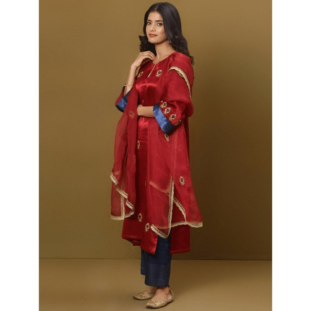 Spring Soul Embroidered Mashru Silk Kurta and Pant with Dupatta (Set of 3)