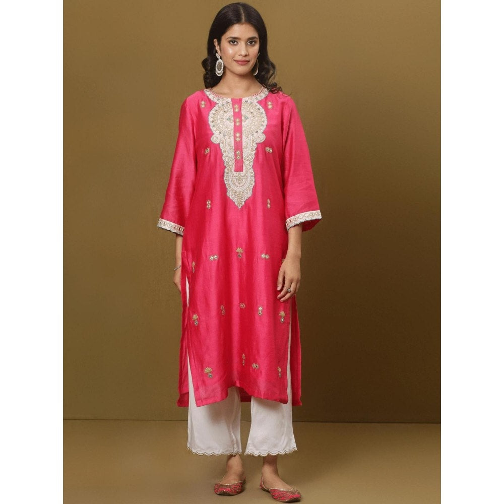 Spring Soul Fuchsia Pink Chanderi Kurta and Pant (Set of 2)