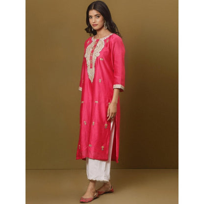 Spring Soul Fuchsia Pink Chanderi Kurta and Pant with Dupatta (Set of 3)