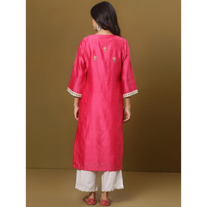 Spring Soul Fuchsia Pink Chanderi Kurta and Pant with Dupatta (Set of 3)