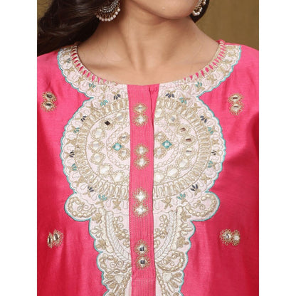 Spring Soul Fuchsia Pink Chanderi Kurta and Pant with Dupatta (Set of 3)