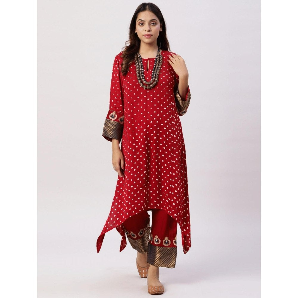 Spring Soul Red Modal Silk Kurta with Pant (Set of 2)