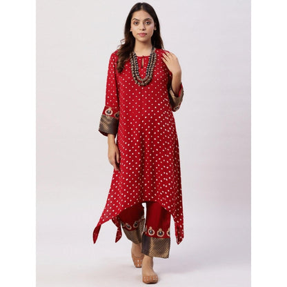Spring Soul Red Modal Silk Kurta with Pant (Set of 2)