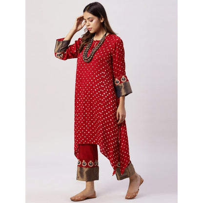Spring Soul Red Modal Silk Kurta with Pant (Set of 2)