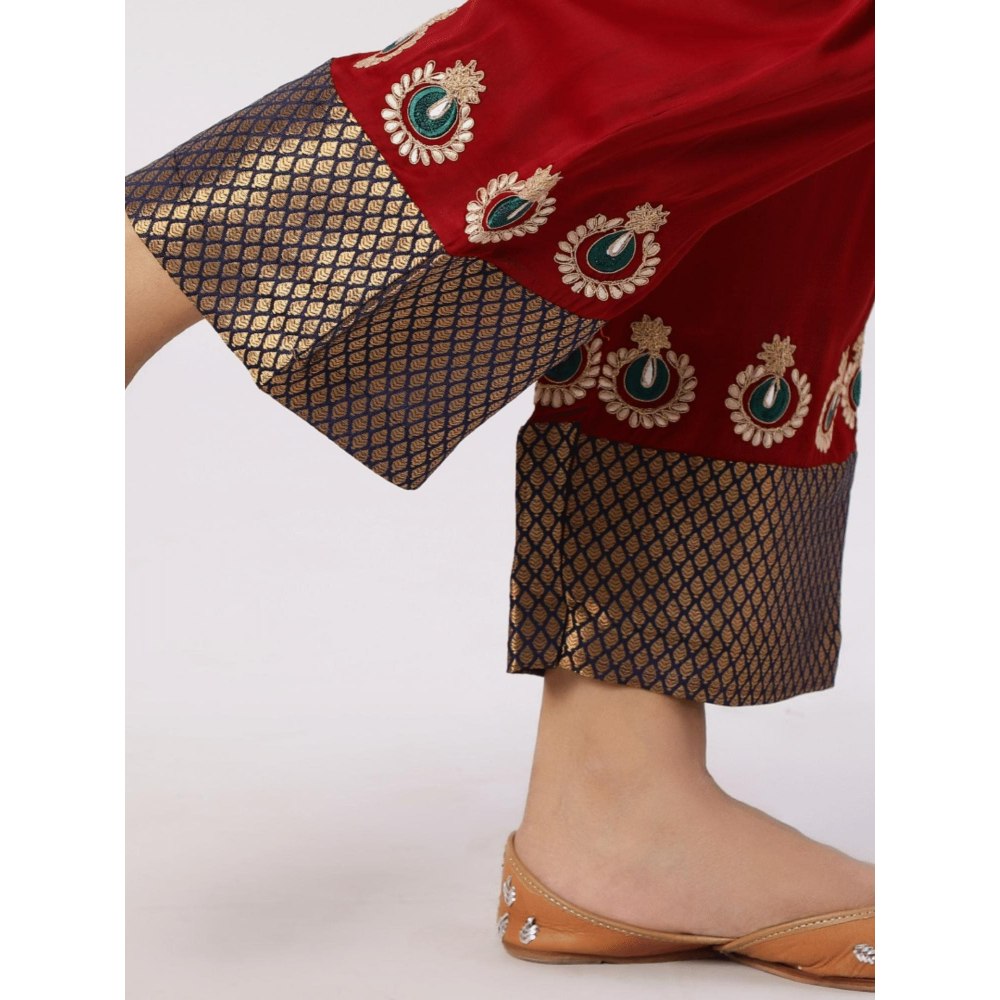 Spring Soul Red Modal Silk Kurta with Pant (Set of 2)