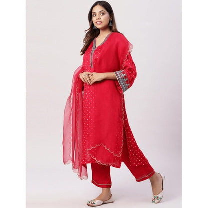 Spring Soul Modal Silk Bandhani Kurta and Pant with Dupatta (Set of 3)