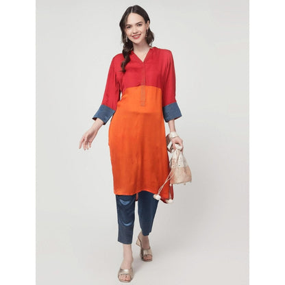 Spring Soul Colour Block Modal Silk Kurta with Pant (Set of 2)