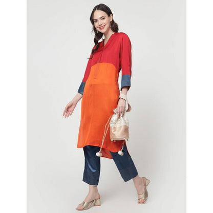 Spring Soul Colour Block Modal Silk Kurta with Pant (Set of 2)