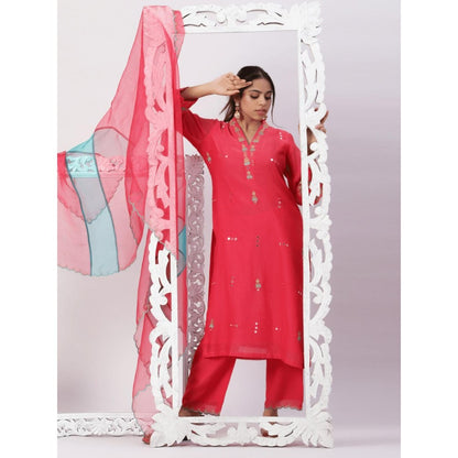 Spring Soul Chanderi Embroidered Kurta and Pant with Organza Dupatta (Set of 3)