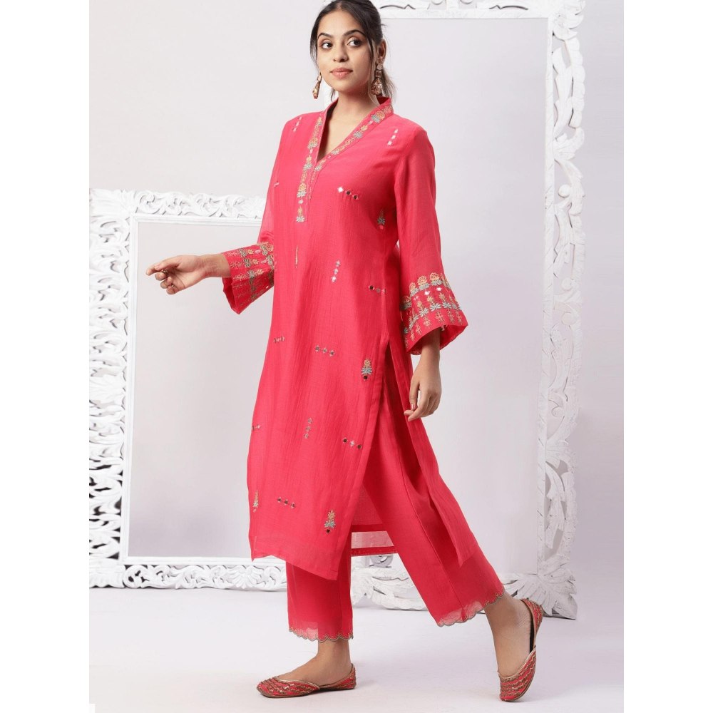 Spring Soul Chanderi Embroidered Kurta and Pant with Organza Dupatta (Set of 3)